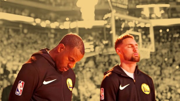 Golden State Warriors guard Andre Iguodala and guard Klay Thompson