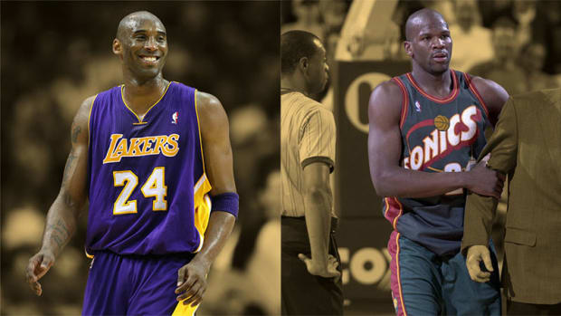 Los Angeles Lakers guard Kobe Bryant and Seattle SuperSonics forward Ruben Patterson