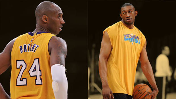 Los Angeles Lakers guard Kobe Bryant and New Orleans Hornets center D.J. Mbenga