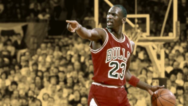 March 22, 1987; Chicago Bulls guard Michael Jordan against Portland Trail Blazers forward at Memorial Coliseum