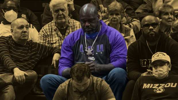 February 26, 2022; Fomer NBA basketball player Shaquille O Neal at the LSU Tigers game