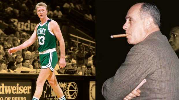 Boston Celtics legends Larry Bird and Red Auerbach