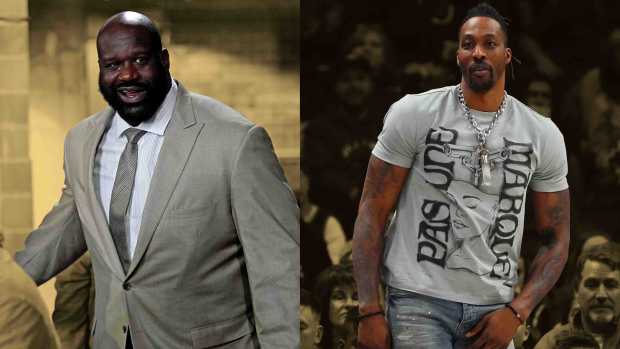 The former NBA centers Shaquille O'Neal and Dwight Howard