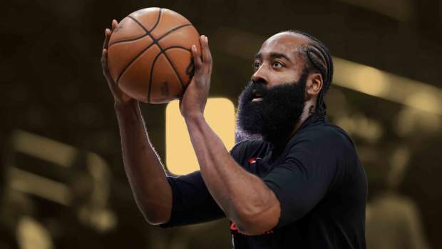  Los Angeles Clippers guard James Harden (1) warms up prior to the NBA game
