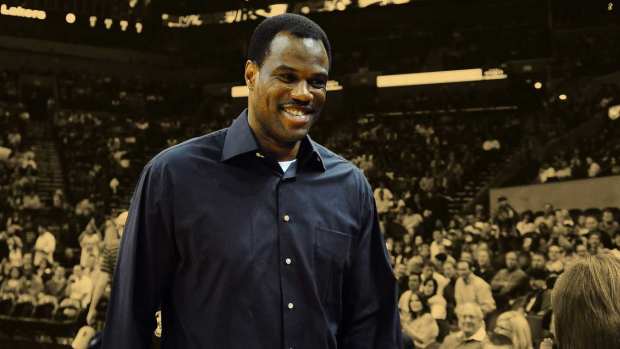 San Antonio Spurs former player David Robinson in attendance against the Los Angeles Lakers at the AT&T Center. The Lakers defeated the Spurs 92-83.