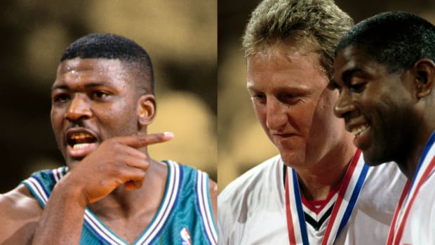 Larry Johnson, Larry Bird and Magic Johnson