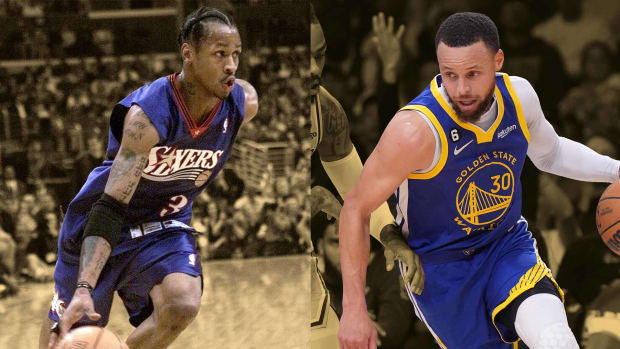Philadelphia 76ers guard Allen Iverson; Golden State Warriors guard Stephen Curry