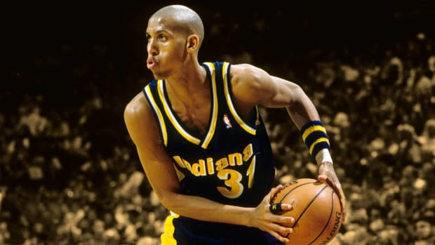 Indiana Pacers guard Reggie Miller against the Miami Heat at the Miami Arena