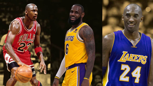 Chicago Bulls legend and GOAT Michael Jordan; Los Angeles Lakers superstars LeBron James and Kobe Bryant