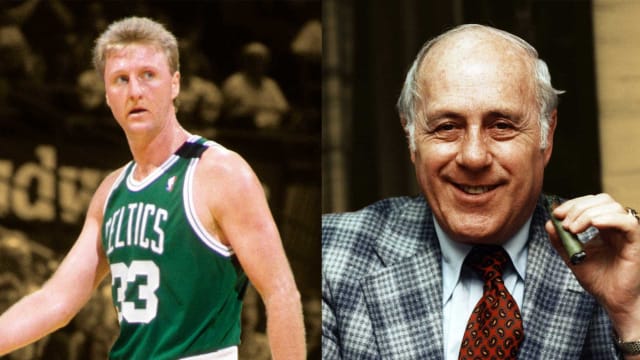 Boston Celtics legends Larry Bird and head coach Red Auerbach