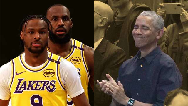 Los Angeles Lakers father-son duo Bronny and LeBron James; Former President of the United States Barack Obama