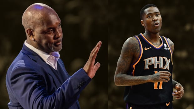 Gary Payton selected to the NBA 75th Anniversary Team during halftime in the 2022 NBA All-Star Game and Jamal Crawford with the Phoenix Suns in 2019