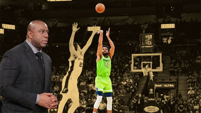 Magic Johnson and Minnesota Timberwolves center Karl-Anthony Towns