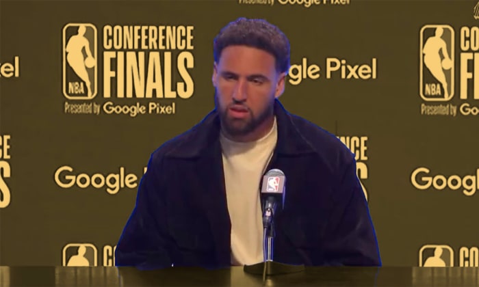 Klay Thompson takes a long pause before answering a Luka Doncic question
