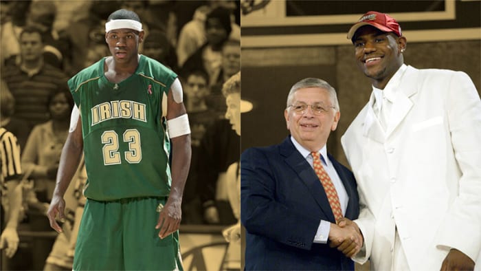 St.  Vincent-St.  Mary's Irish guard LeBron James and NBA Commissioner David Stern