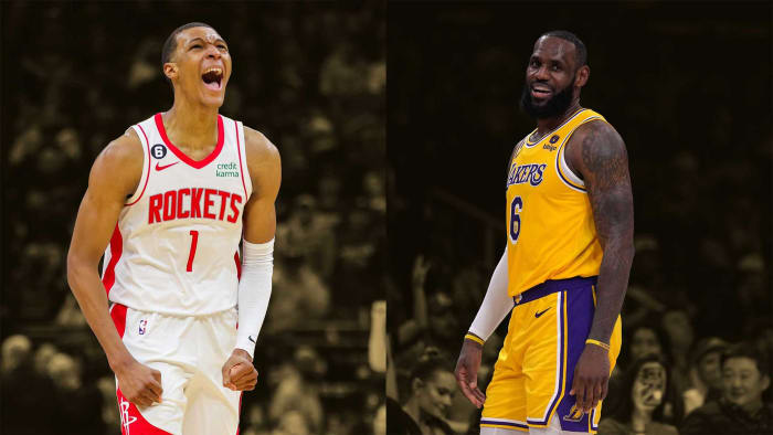 Houston Rockets forward Jabari Smith Jr. and Los Angeles Lakers superstar LeBron James