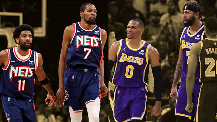 Brooklyn Nets guard Kyrie Irving and forward Kevin Durant; Los Angeles Lakers guard Russell Westbrook and forward Anthony Davis