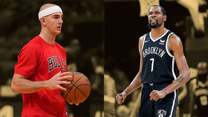 Chicago Bulls guard Alex Caruso and Brooklyn Nets forward Kevin Durant