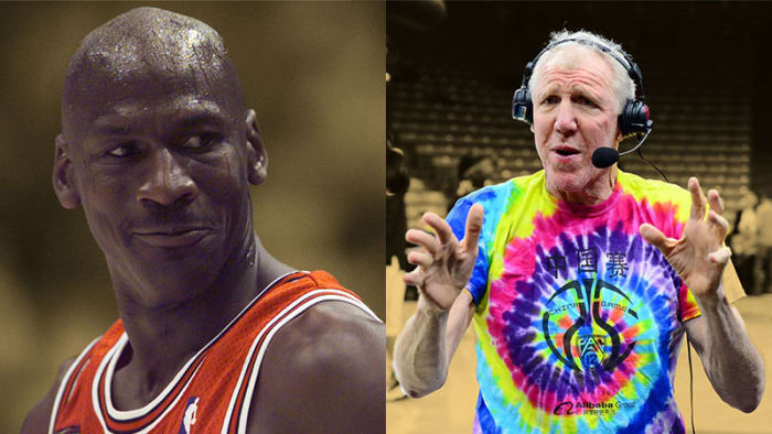 Chicago Bulls guard Michael Jordan; Portland Trail Blazers and Boston Celtics center Bill Walton