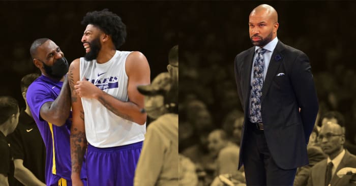 LeBron James, Anthony Davis, and Derek Fisher