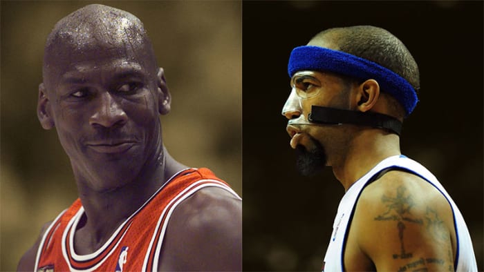 Chicago Bulls guard Michael Jordan and Detroit Pistons guard Richard Hamilton