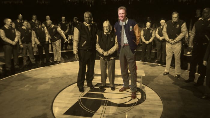 Oscar Robertson, John Wooden and Larry Bird honored at a ceremony