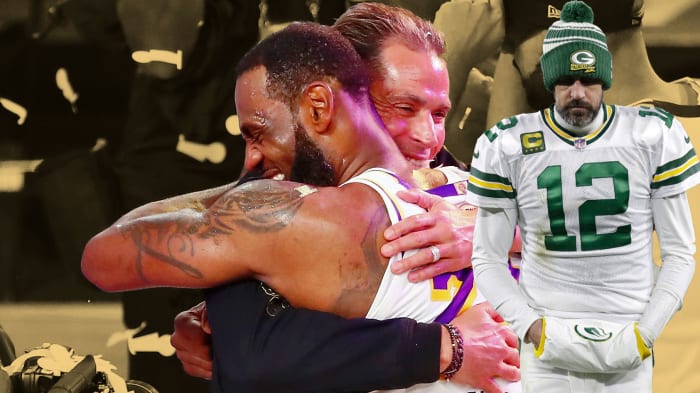 LeBron James hugs Rob Pelinka, Aaron Rodgers walks sadly