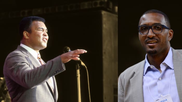 Muhammad Ali speaks to the crowd at the Amnesty International benefit concert at Giants Stadium in East Rutherford, N.J., on June 15, 1986. Shareef Abdur-Rahim as the Sacramento Kings director of player personnel in 2013.
