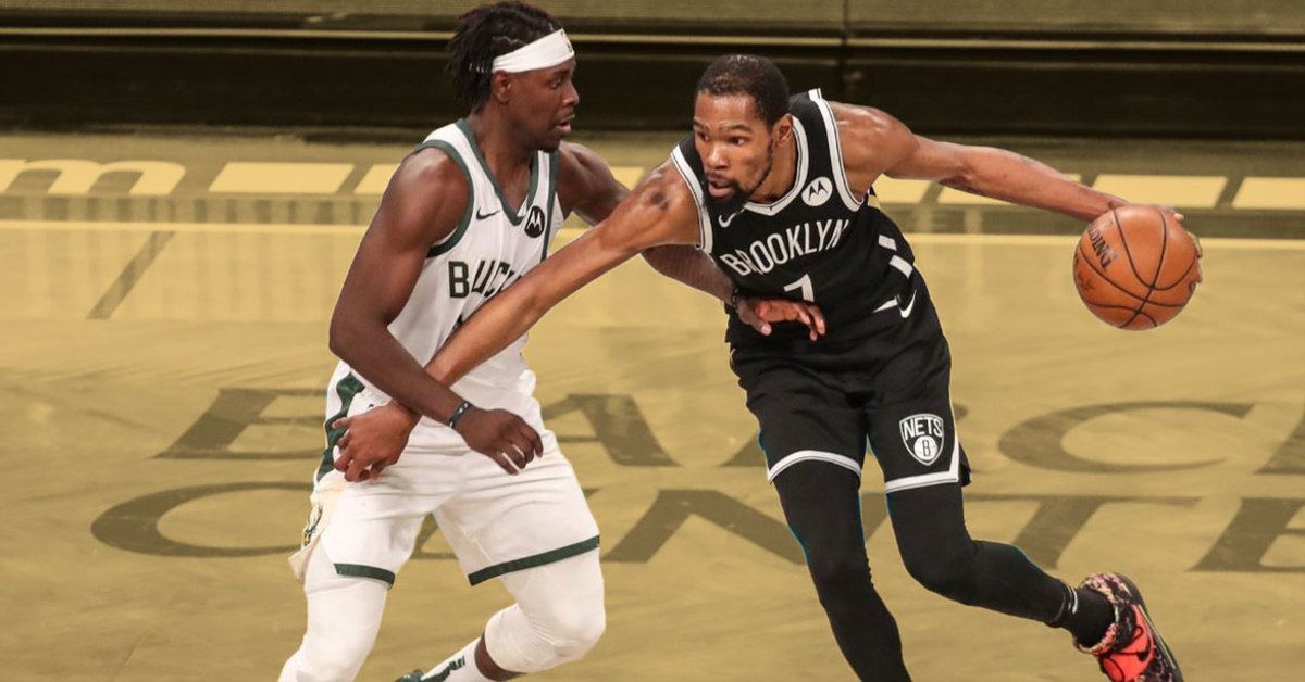Milwaukee Bucks guard Jrue Holiday and Brooklyn Nets forward Kevin Durant