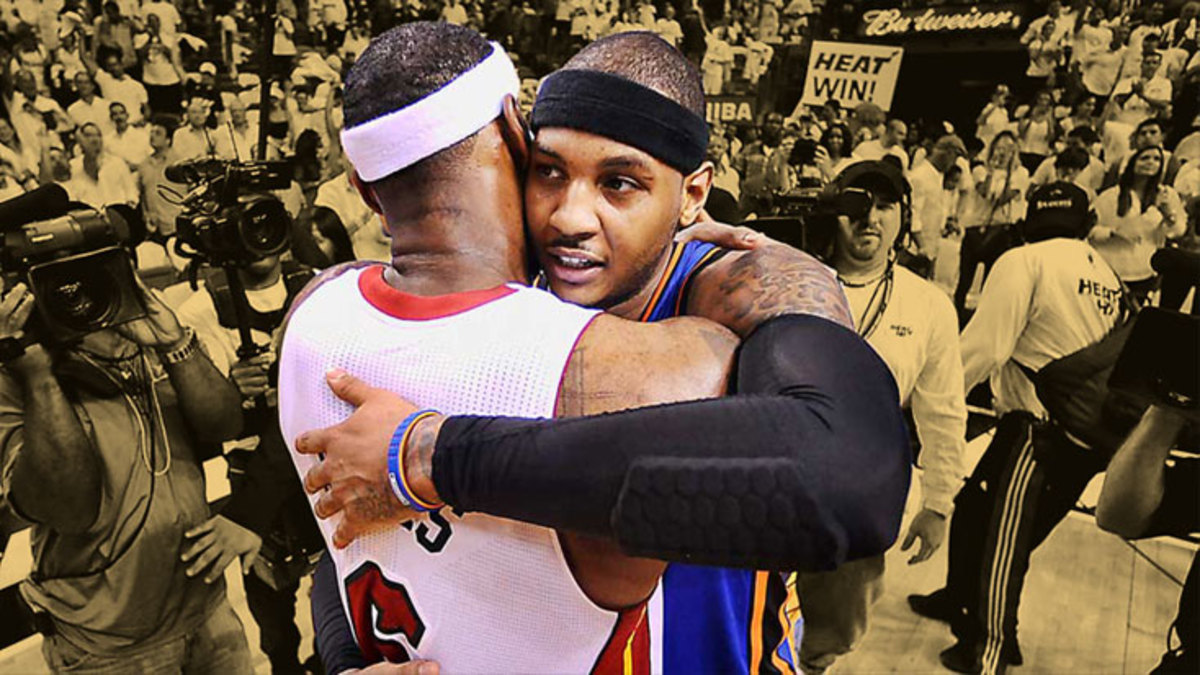 Team happens. Carmelo Anthony LEBRON. Леброн и Кармело на ДРАФТЕ В костюмах. Дуэйн Уэйд облил колень шампанским фото и видео 360*200.