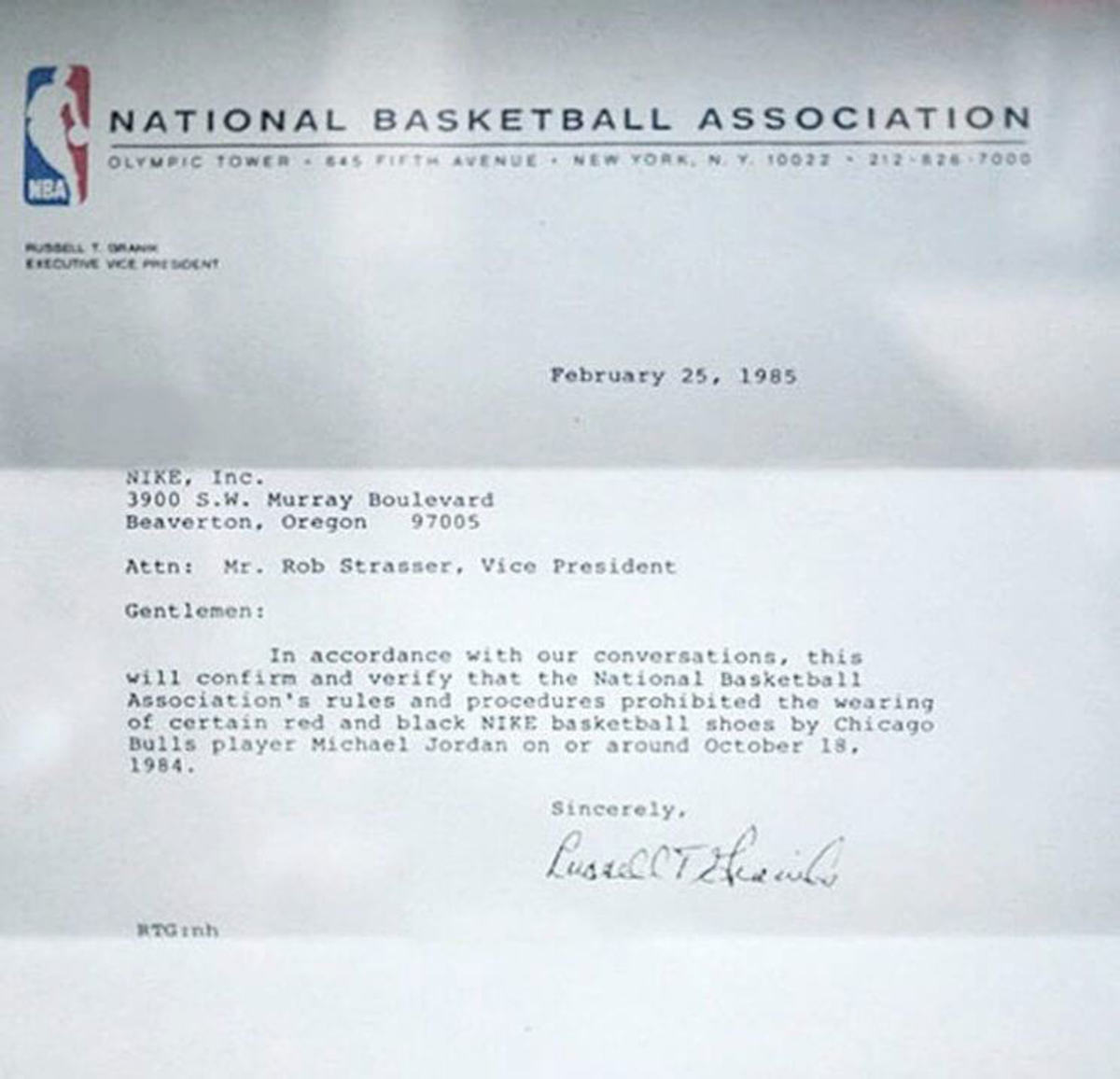 Russ Granik's letter to Nike 