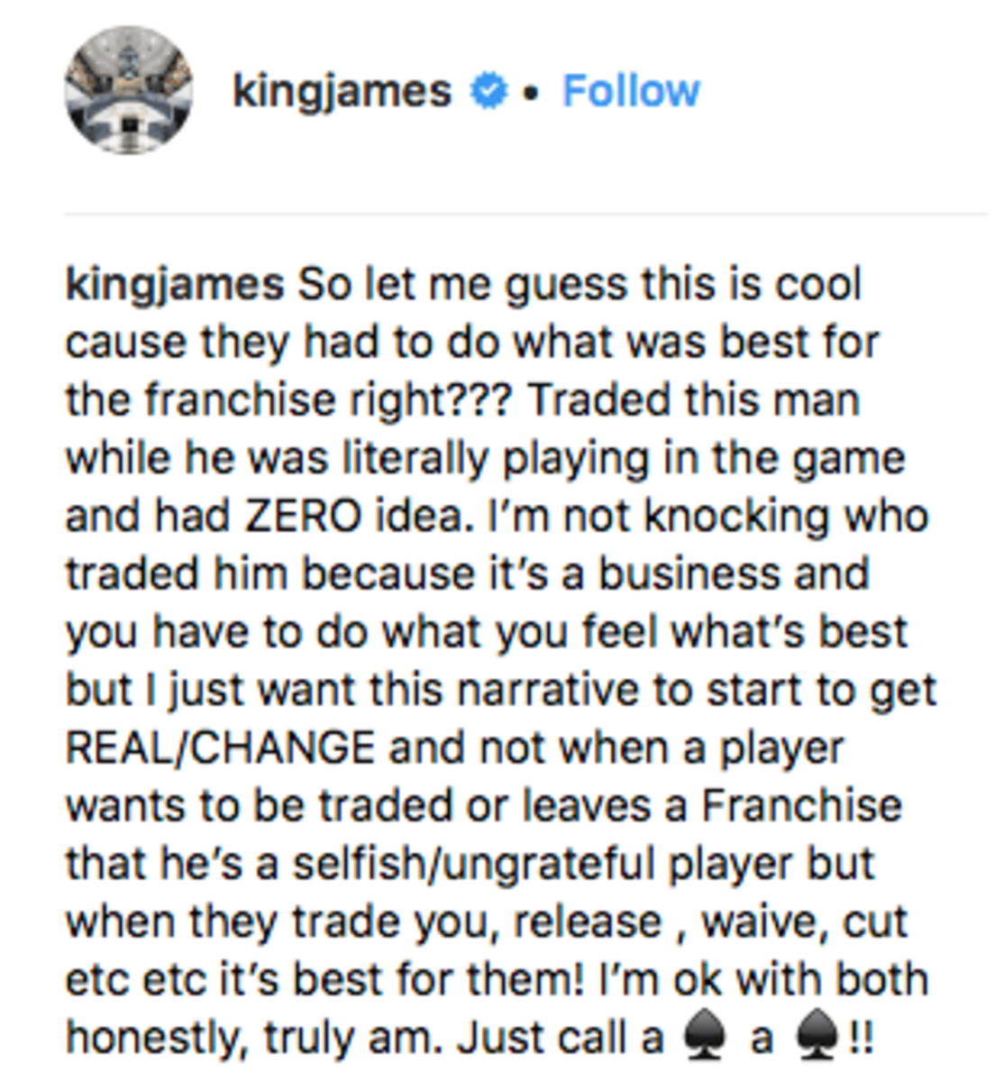 LeBron's comment on Barnes being traded during the game