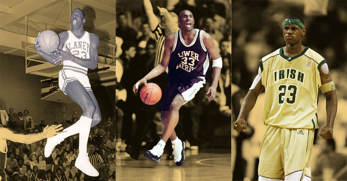 Michael Jordan, Kobe Bryant and LeBron James in high-school