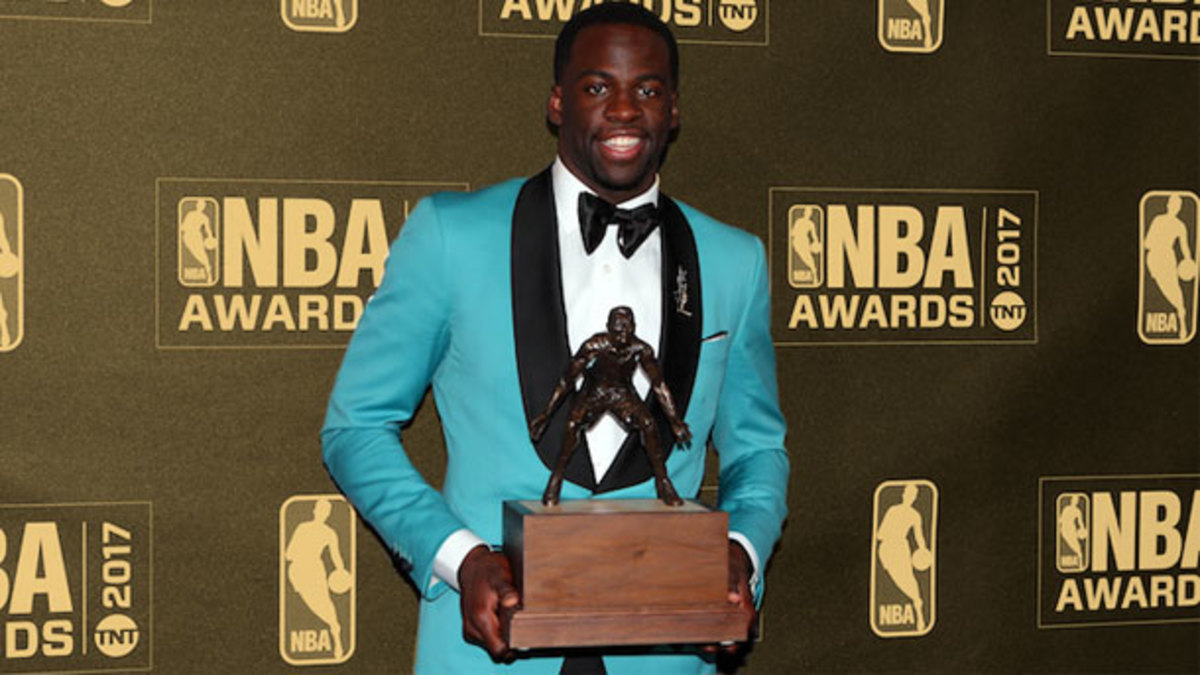 Draymond Green accepting the Defensive Player of the Year award in 2017