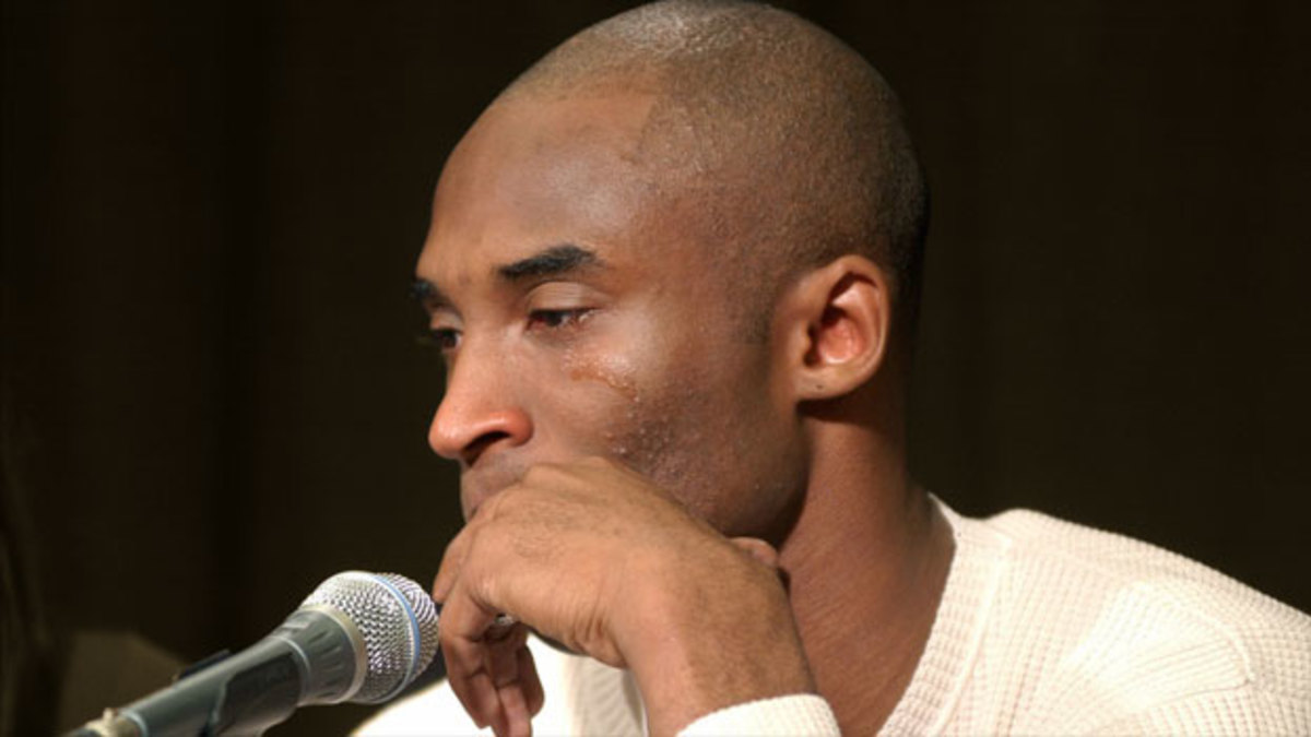 Los Angeles Lakers guard Kobe Bryant at press conference to discuss sexual assault allegations