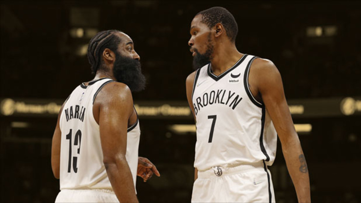 Brooklyn Nets guard James Harden  and forward Kevin Durant