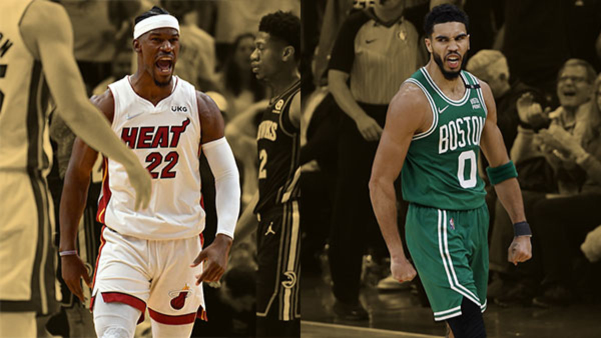 Miami Heat forward Jimmy Butler and Boston Celtics forward Jayson Tatum
