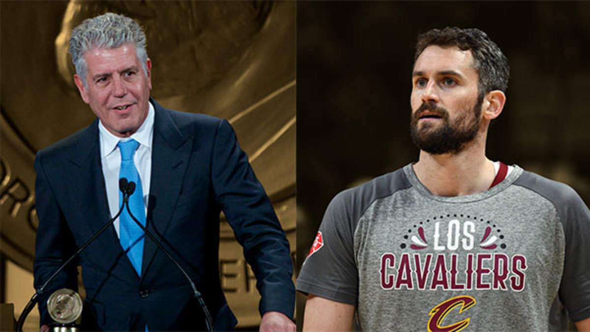 Anthony Bourdain and Cleveland Cavaliers forward Kevin Love