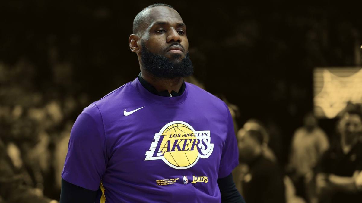 January 22, 2023; Los Angeles Lakers small forward LeBron James during pregame introduction ahead of the matchup against the Portland Trail Blazers at Moda Center