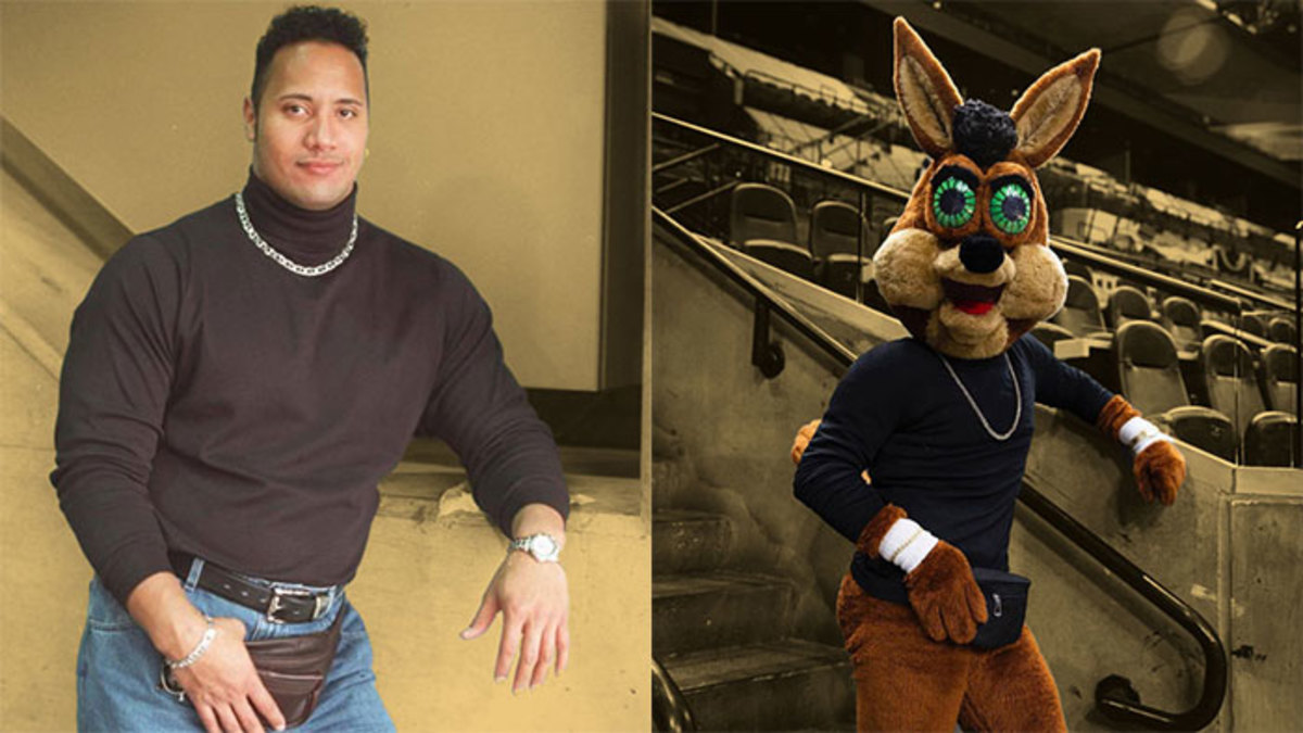 The San Antonio Spurs Coyote has one resolution: Get noticed by The Rock