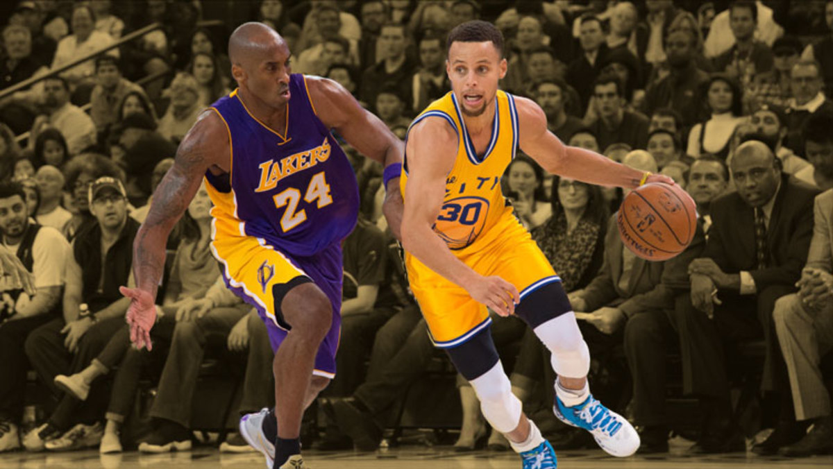 Golden State Warriors guard Stephen Curry and Los Angeles Lakers forward Kobe Bryant