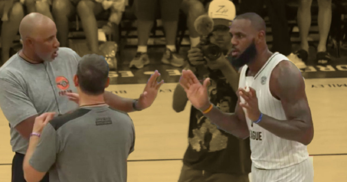 LeBron complaining to the refs at the Drew League.