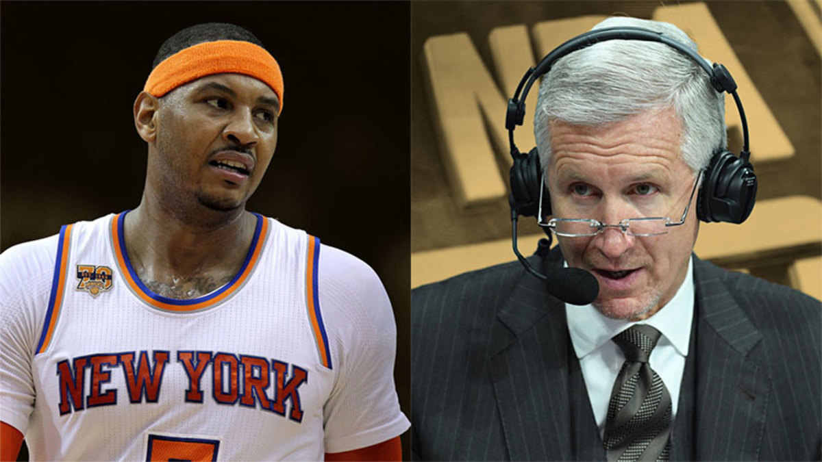 ESPN broadcaster Mike Breen and New York Knicks forward Carmelo Anthony