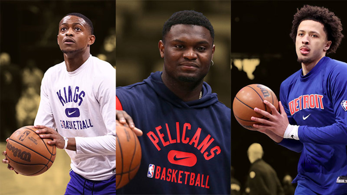 Sacramento Kings guard De'Aaron Fox, New Orleans Pelicans forward Zion Williamson and Detroit Pistons guard Cade Cunningham