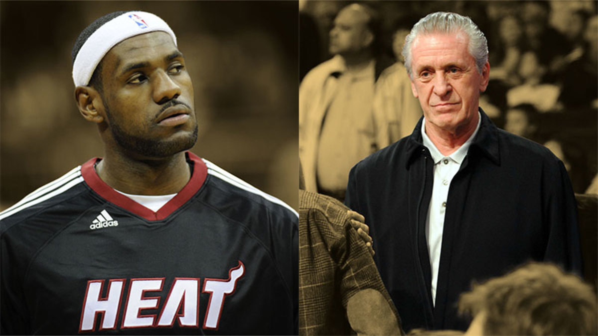 Miami Heat forward LeBron James and team president Pat Riley