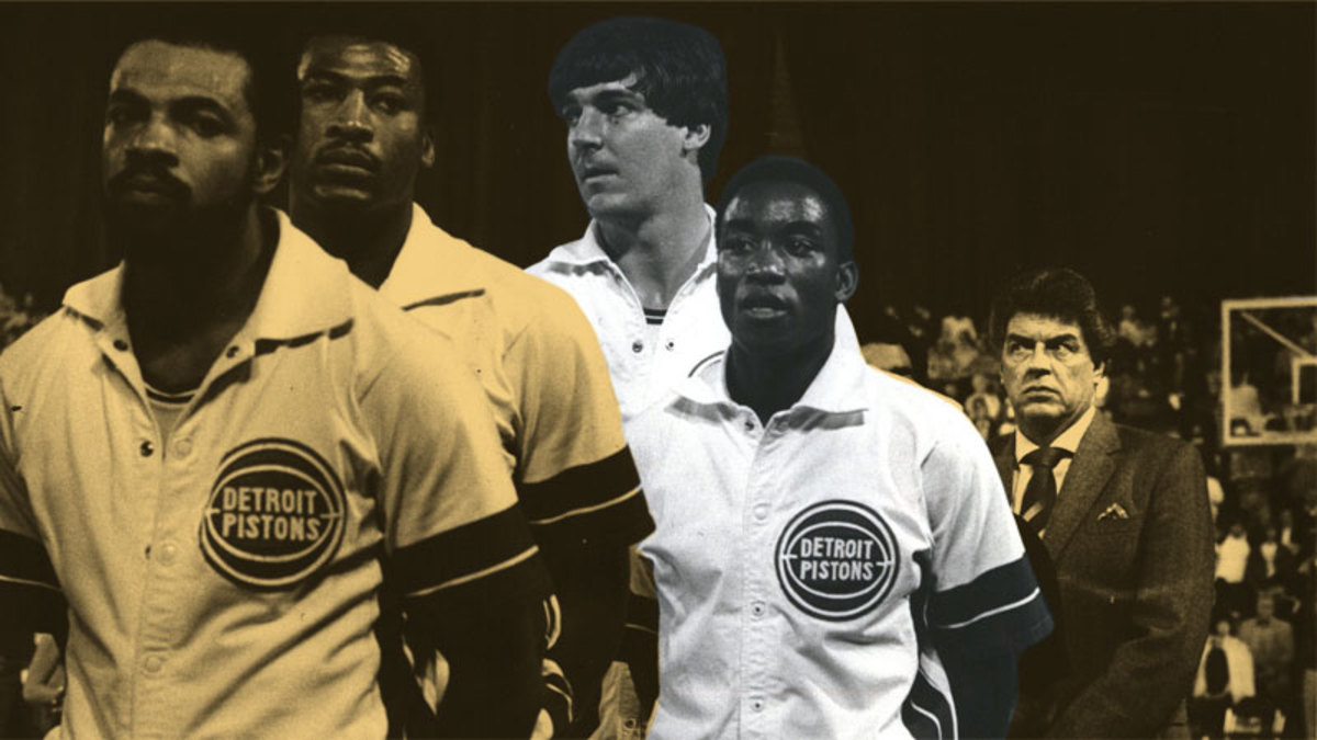 Detroit Pistons center Bill Laimbeer and guard Isiah Thomas