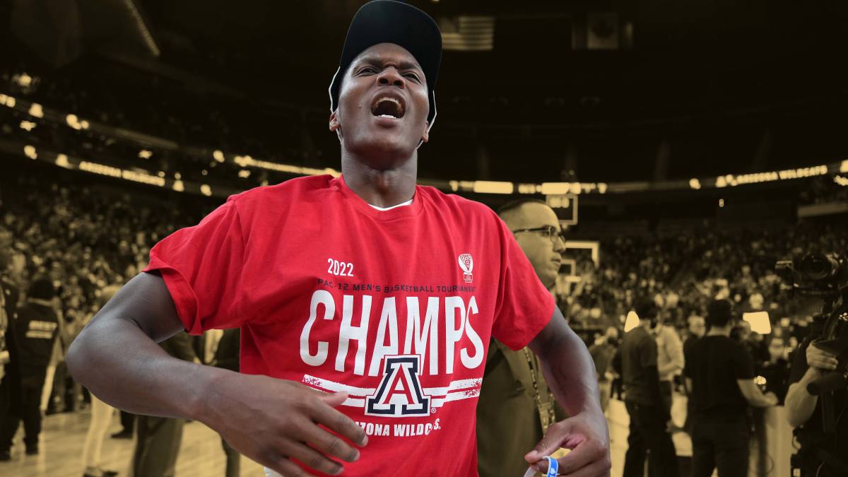 Arizona Wildcats guard Bennedict Mathurin after beating the UCLA Bruins to win the Pac-12 Conference Championship