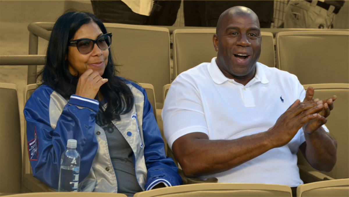 Los Angeles Dodgers partner Magic Johnson and wife Cookie Johnson