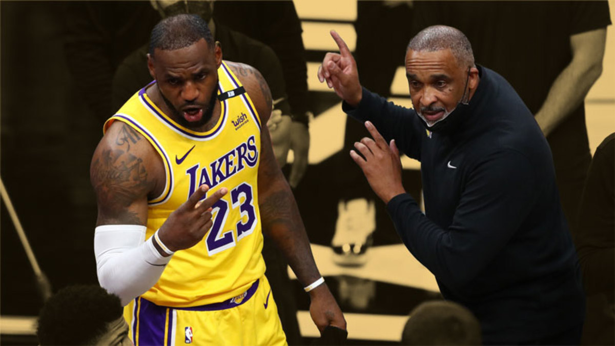 Los Angeles Lakers forward LeBron James and assistant coach Phil Handy