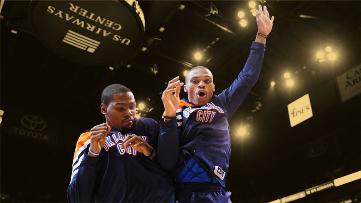 Oklahoma City Thunder forward Kevin Durant and guard Russell Westbrook